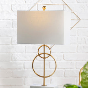 Haines 26" Modern Circle Marble/Metal LED Table Lamp - JONATHAN Y